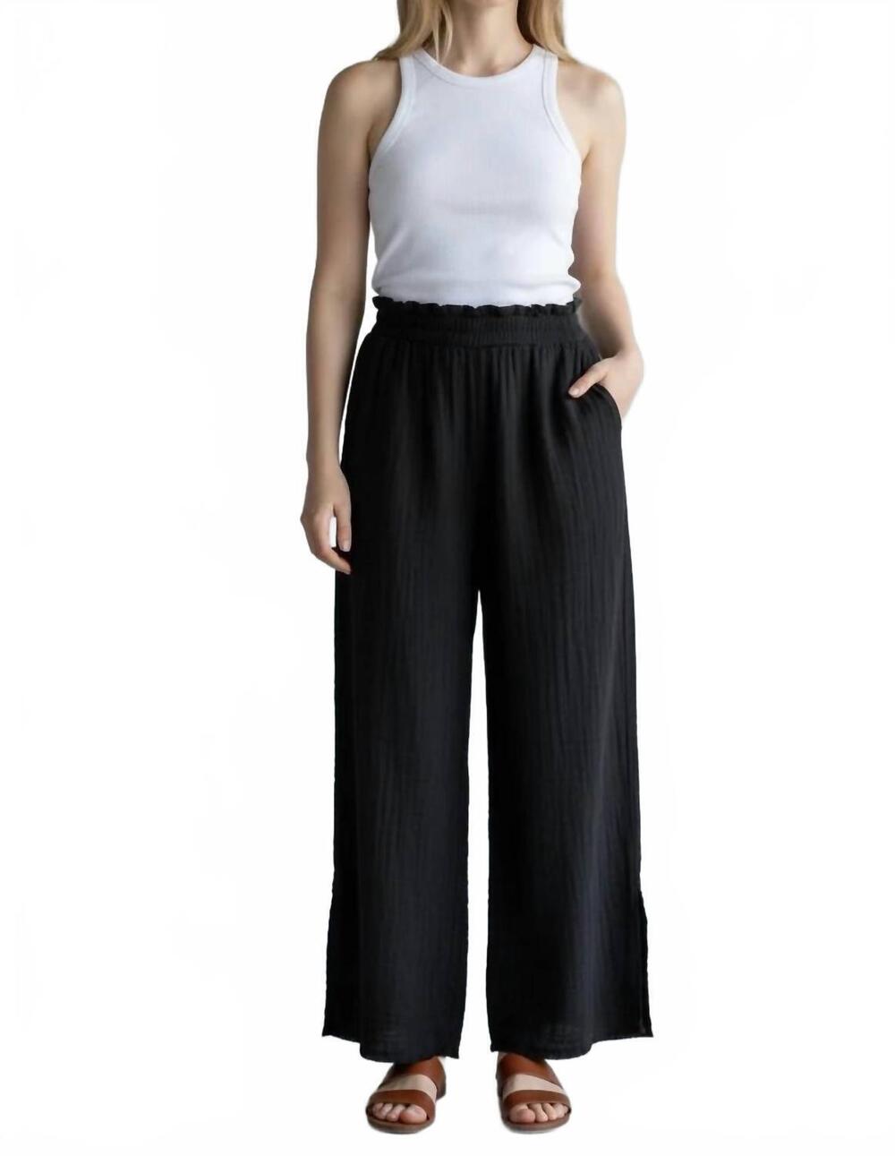 NEW ELAN side slit elastic waist pants in black